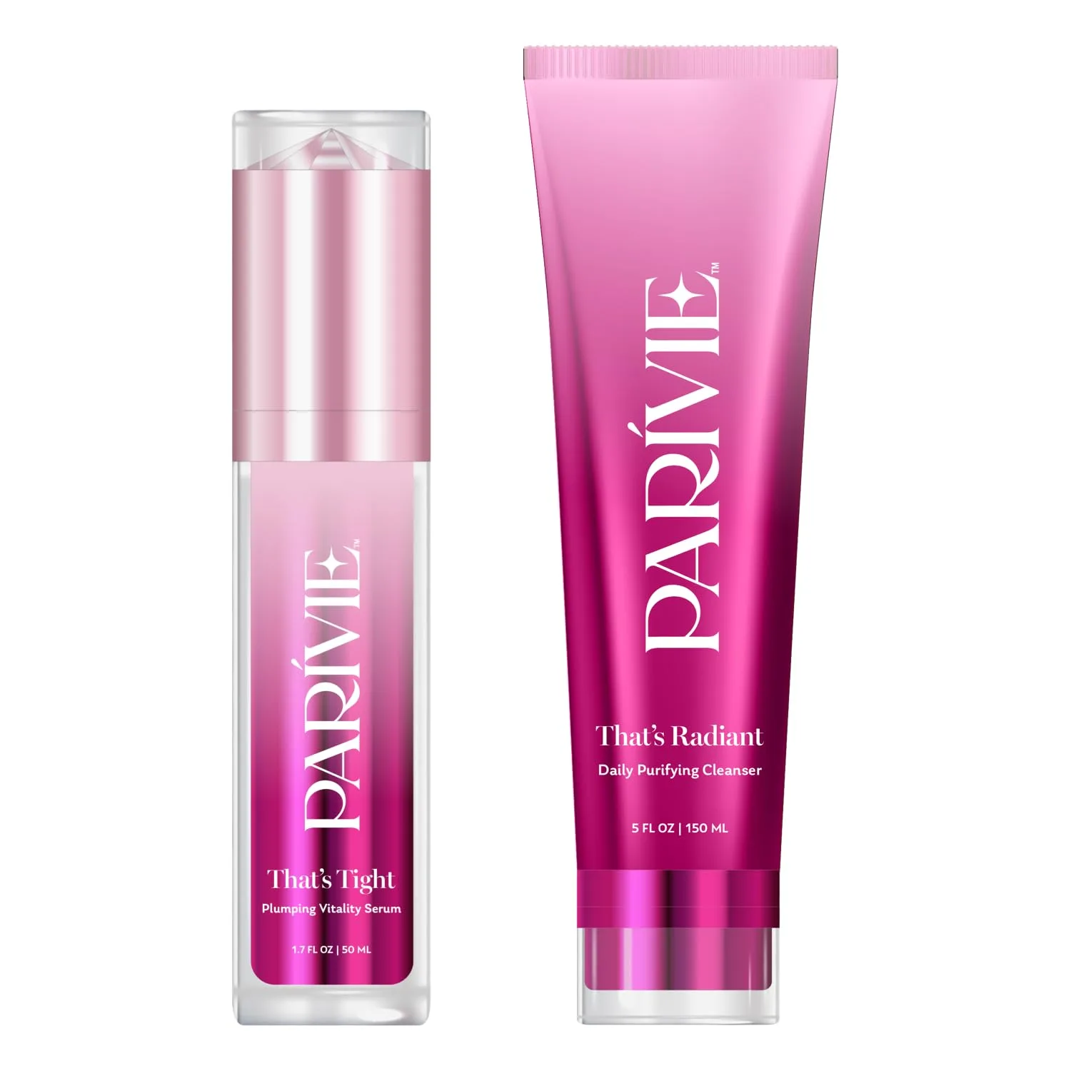 Набор Parivie That's Tight & That's Radiant Bundle - сыворотка для упругости и придания объема, а также очищающее средство для ежедневного умывания.