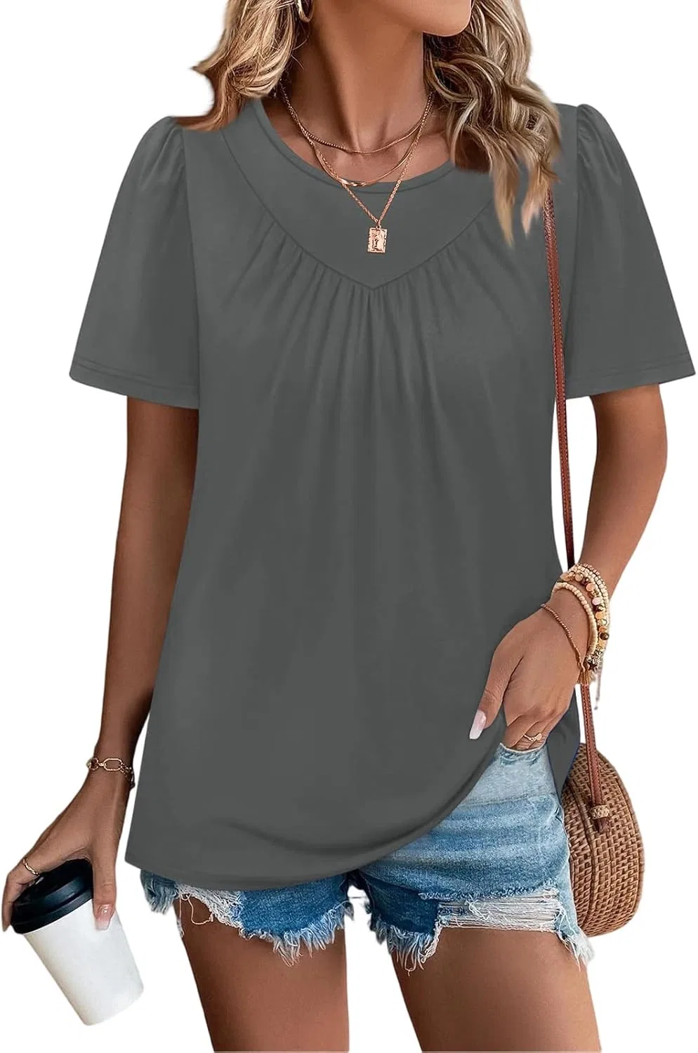 Блуза женская свободного кроя, 95% полиэстер 5% спандекс, серый