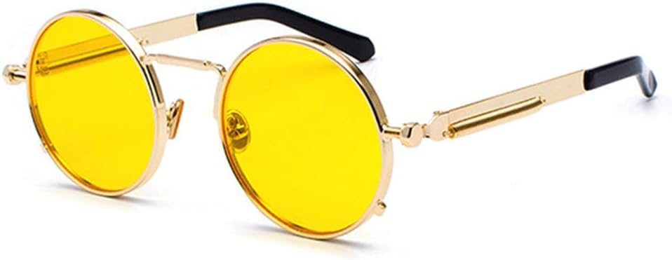 

Панк-солнцезащитные очки для мужчин и женщин, ретро, ​​круглые, в стиле «паровой ковер», маленькие круглые, винтажные, в металлической оправе, очки для вождения KTUCN, Gold Yellow