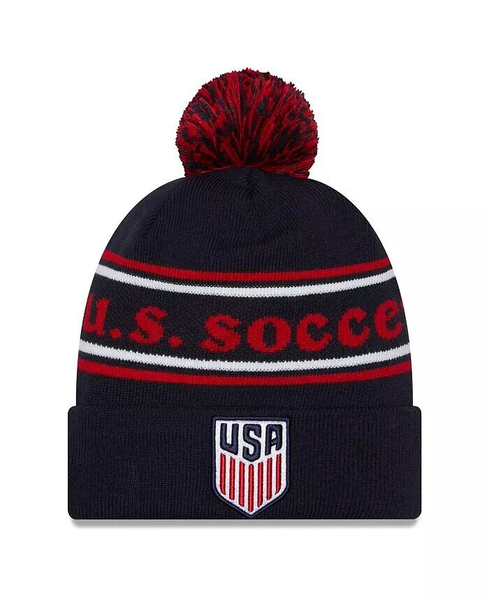 

Мужская темно-синяя вязаная шапка USMNT Marquee с манжетами и помпоном New Era
