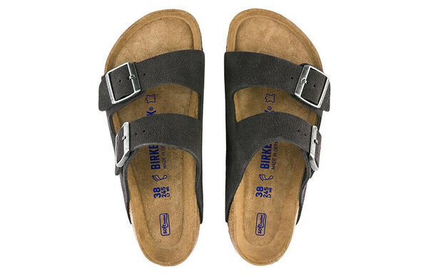 Тапочки arizona soft footbed suede leather narrow fit sandals 'velvet gray' Birkenstock, серый — фото 4