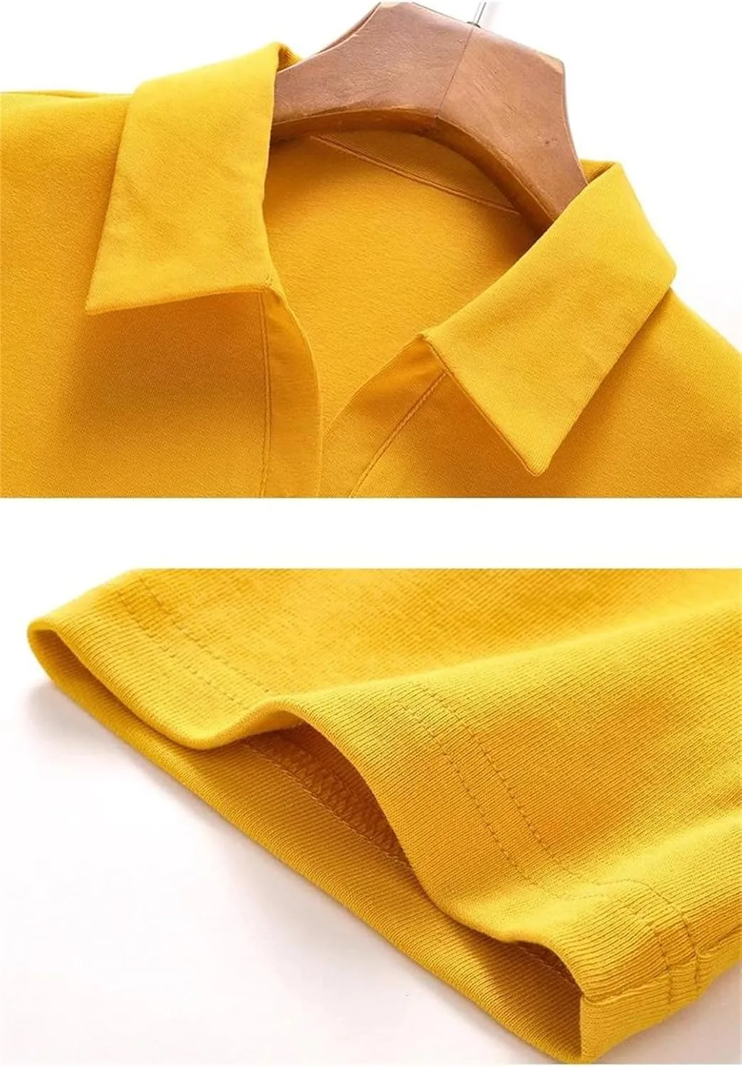 Женская футболка поло в корейском стиле, желтая, slim fit, plus size — фото 4