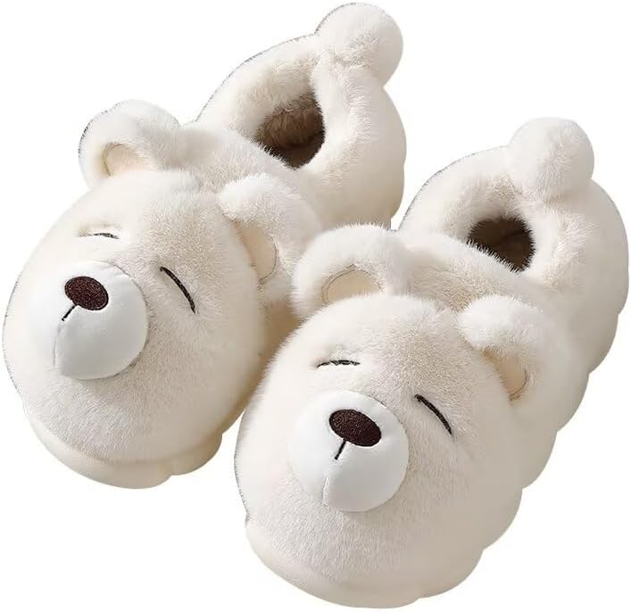 

Домашние тапочки Zonkacen для женщин и мужчин с милым мультяшным медвежонком, для зимы, для ходьбы по дому и спальне, белый
