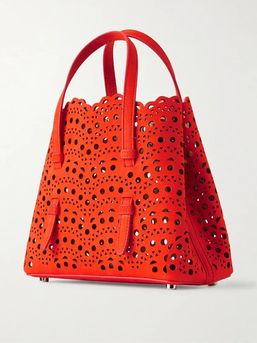 Сумка-тоут Mina 20 из кожи с лазерной резкой Alaïa, оранжевый — фото 3