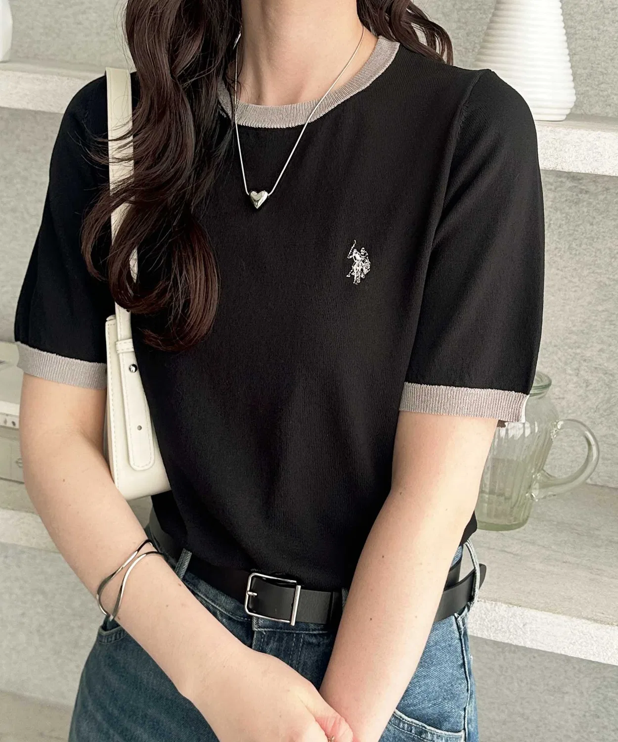 Джемпер U.S. POLO ASSN. из цветного трикотажа, чёрный
