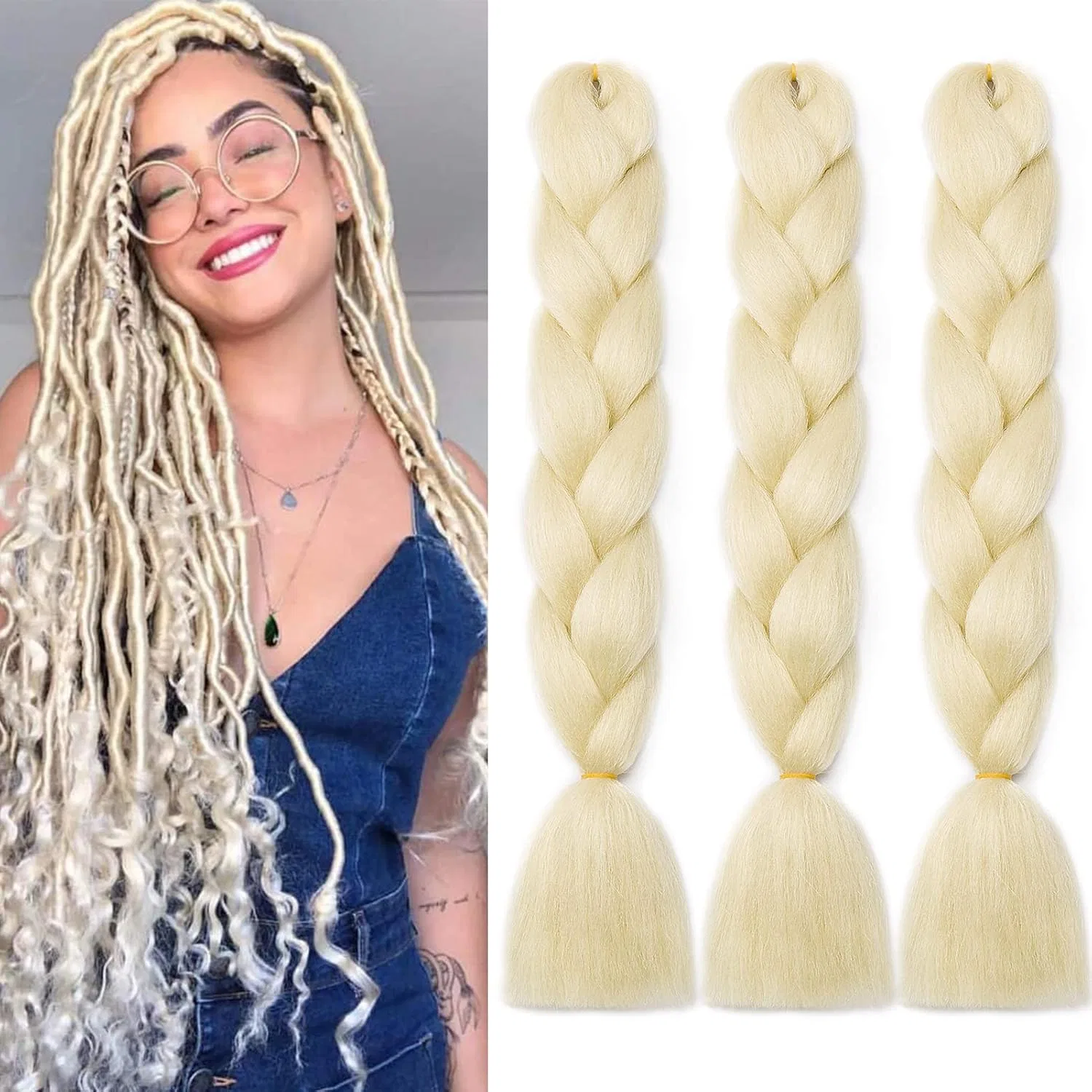 Наращивание волос для плетения Jumbo Braids 60 см, 3 шт., синтетические волосы Kanekalon, блонд Cybelleza
