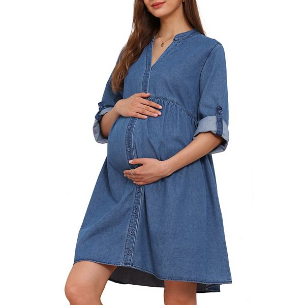 

Женское платье-рубашка из денима для беременных с длинным рукавом Inspire Chic, Blue