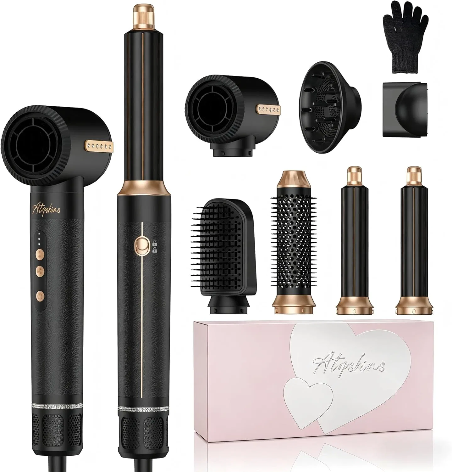 Набор для укладки волос Atopskins 7-в-1 Air Styler, 110 000 об/мин, 1400 Вт Atopskins, Black-Gold