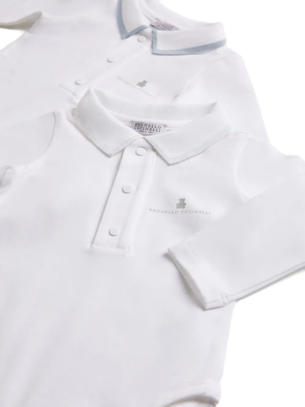 Комплект боди с воротником-поло Brunello Cucinelli Kids, белый — фото 3