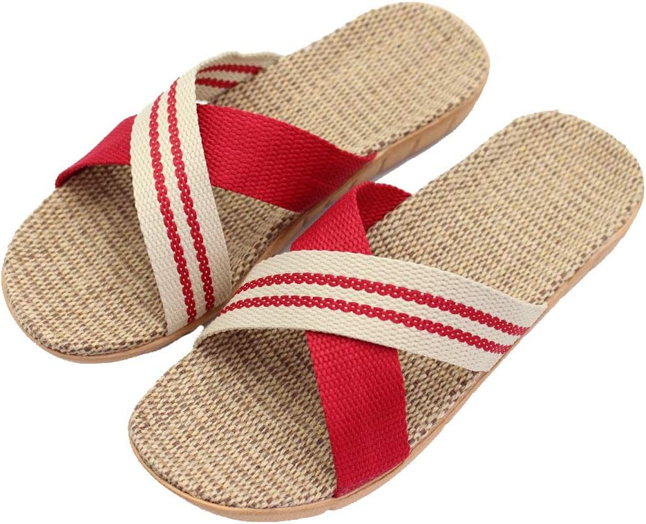 

Летние пляжные обувь Hwayslon унисекс из льна Нескользящие тапочки для дома, красный