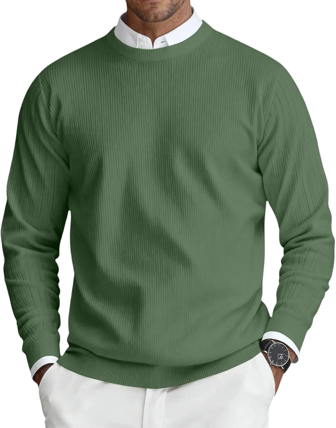 

Мужской свитер с круглым вырезом Slim Fit вязаный с длинным рукавом