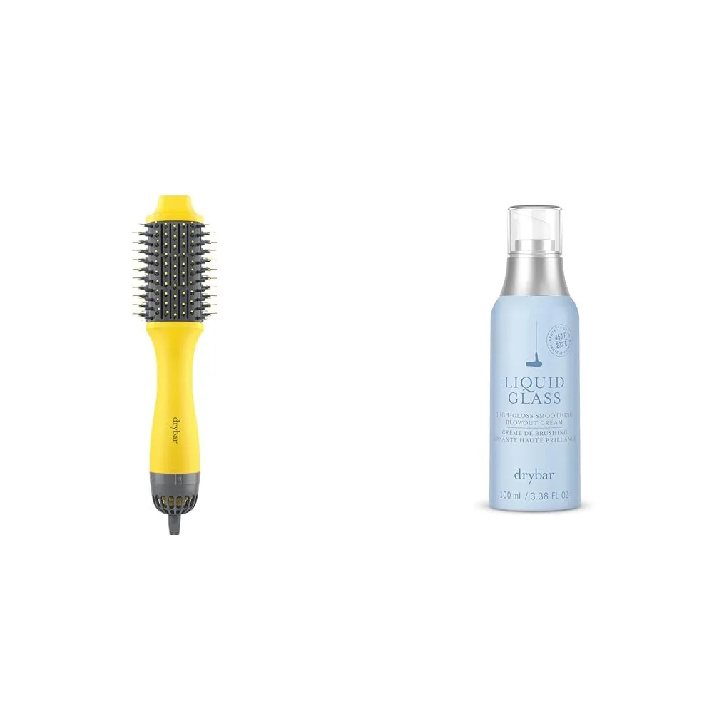 Набор Drybar, включающий овальную щетку-фен Double Shot и крем для укладки волос Drybar Liquid Glass High-Gloss Smoothing Blowout Cream.