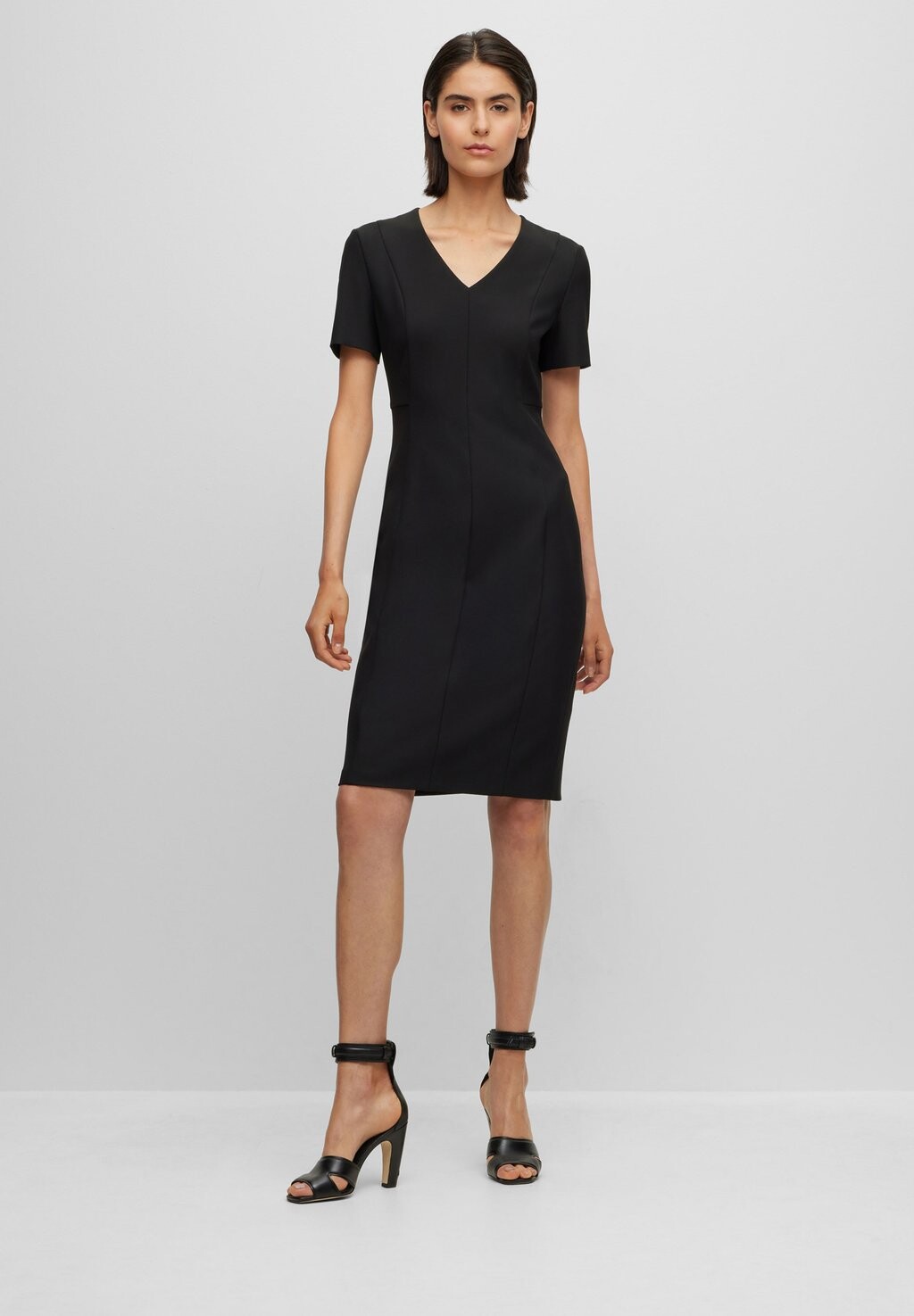

Дневное платье V-NECK BUSINESS DRESS WITH SHORT SLEEVES AND FULL LENGTH ZIPPER AT THE BACK BOSS, цвет black one