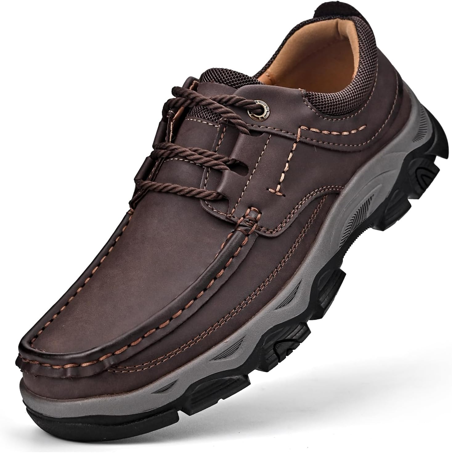 

Мужские кожаные лоферы на шнуровке, легкие, дышащие, повседневные, удобные, с нескользящей подошвой, модные прогулочные туфли Bwseobg, темно-коричневый