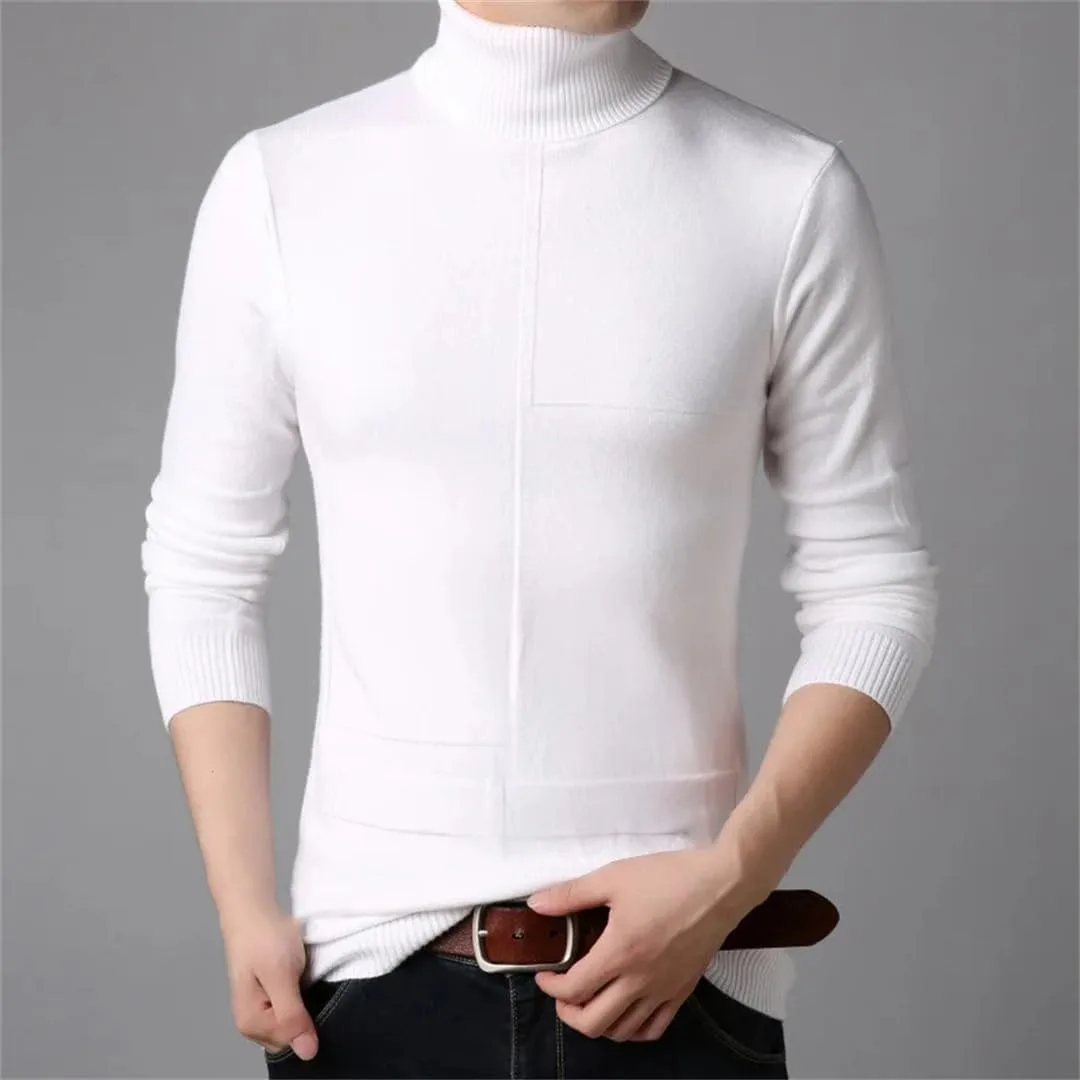 Мужской зимний водолазный свитер теплый вязаный пуловер slim fit — фото 3