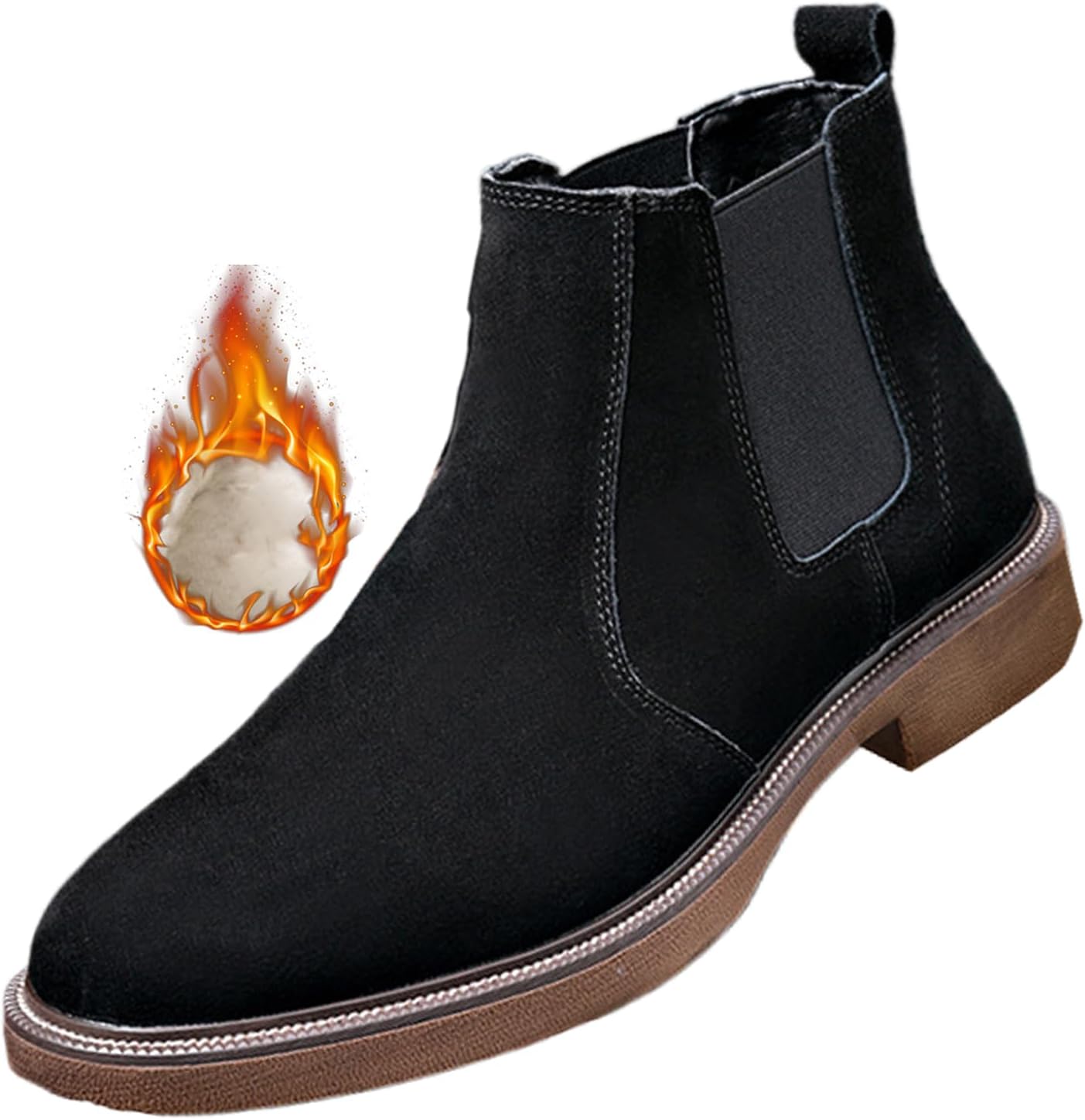 

Мужские замшевые ботинки NELSBREX с массивным каблуком, ретро стиль Chelsea, классический округлый носок, удобная резинка для надевания, деловые, рабочие, формальные короткие ботинки, Black Winter Style