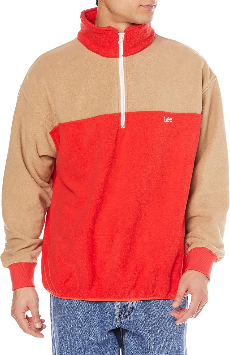 

Мужская двухцветная толстовка Lee с застежкой-молнией до середины груди, красный