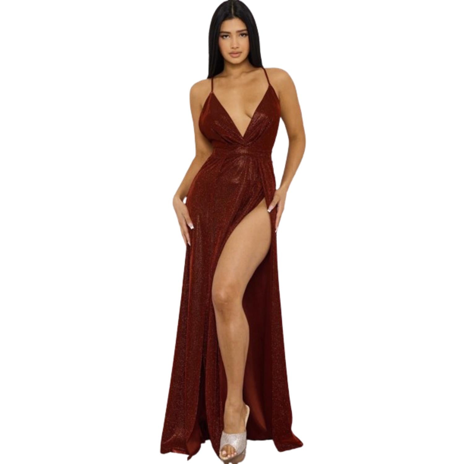 

Платье макси с вырезом в форме сердца из блестящей ткани FASHNZFAB, цвет burgundy