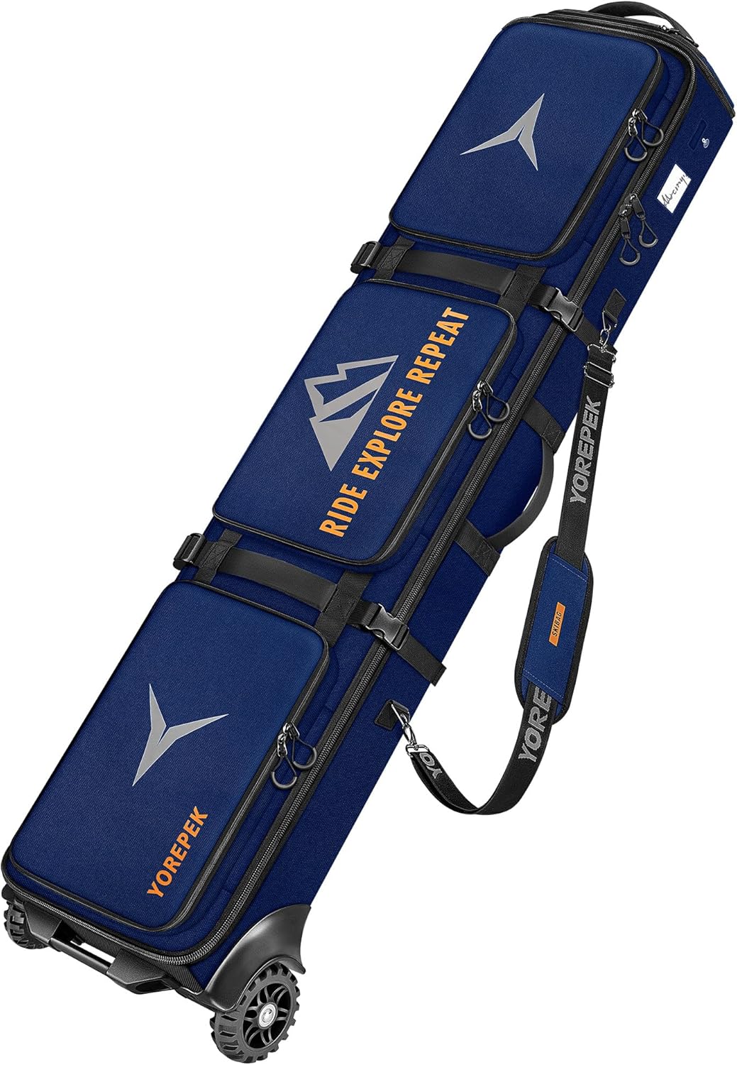 

Сумка для лыж и сноуборда YOREPEK на колесах, улучшенные всесезонные большие колеса, раздвижная 160-175 см, водонепроницаемая, мягкая, для авиаперелетов, с рюкзаком и плечевым ремнем, мини-карман для AirTag, Dark Blue, Синий, Сумка для лыж и сноуборда YOR