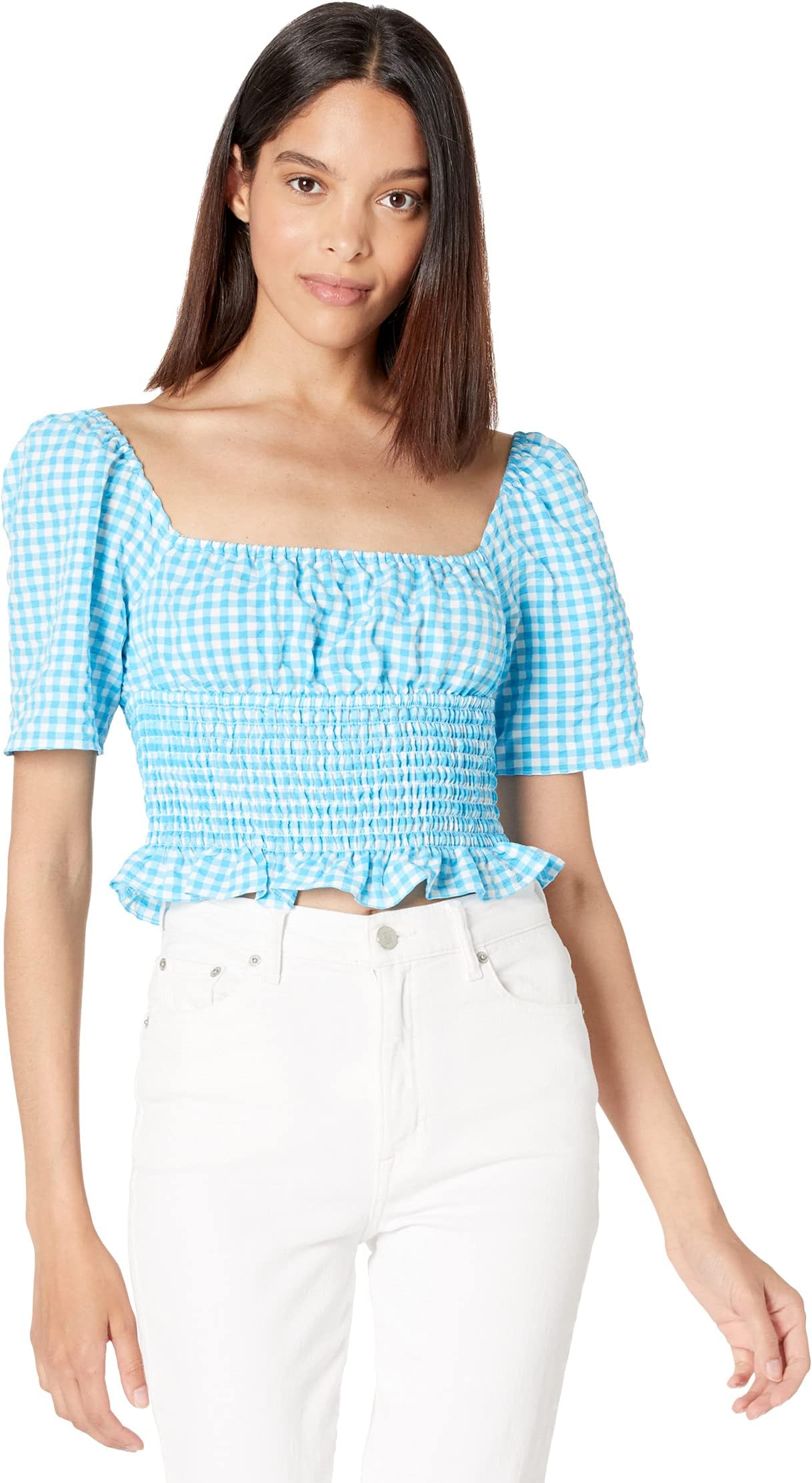 

Топ BCBGeneration Gingham Smocked Top 1TX1T31, цвет Blue Combo