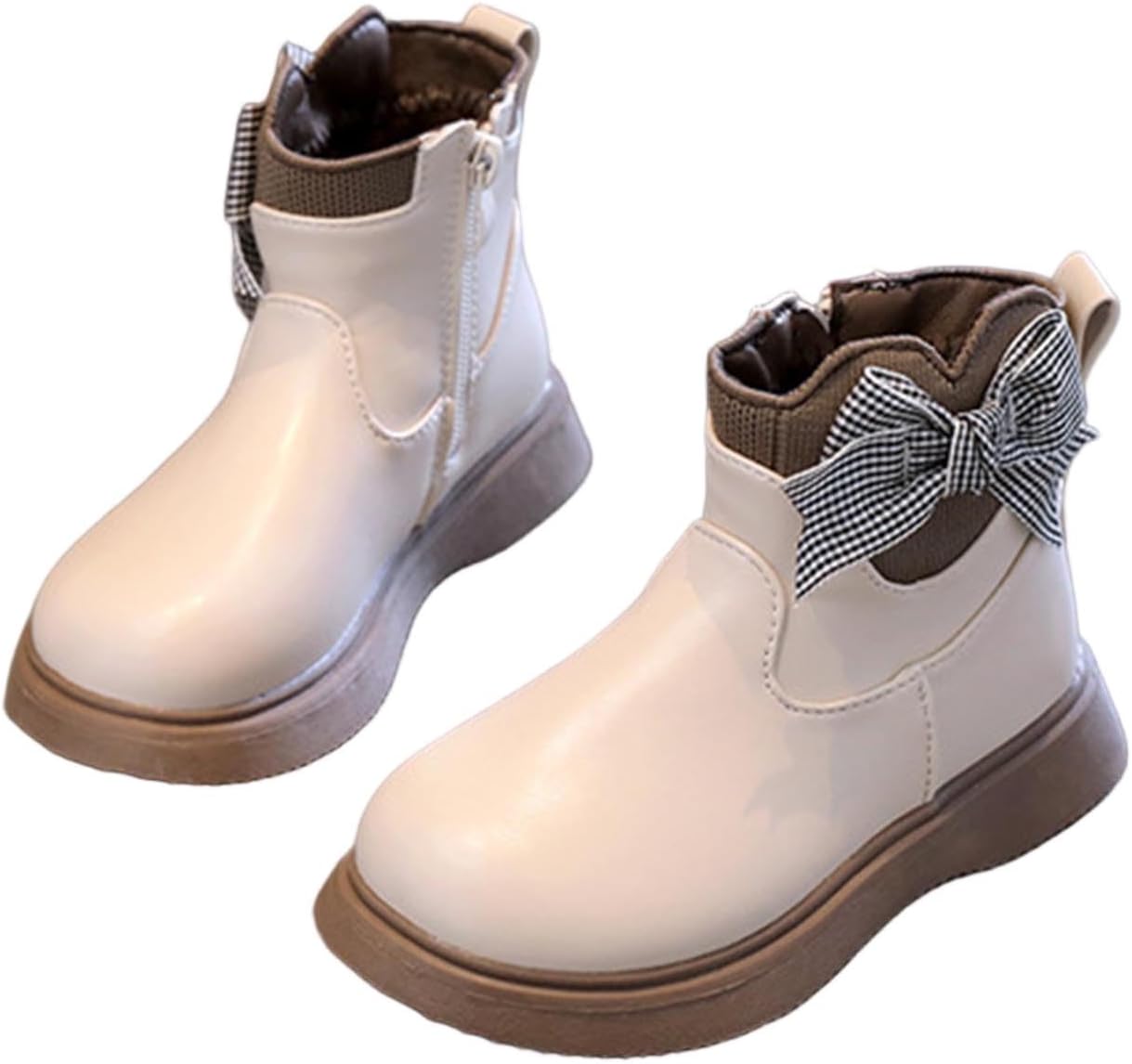 

Детские ботинки для девочек с утеплителем из меха, кожаные с высокой голенью, с бантом и боковой молнией, короткие ботильоны, обувь для ходьбы, 3-11 лет Zzalalana, White