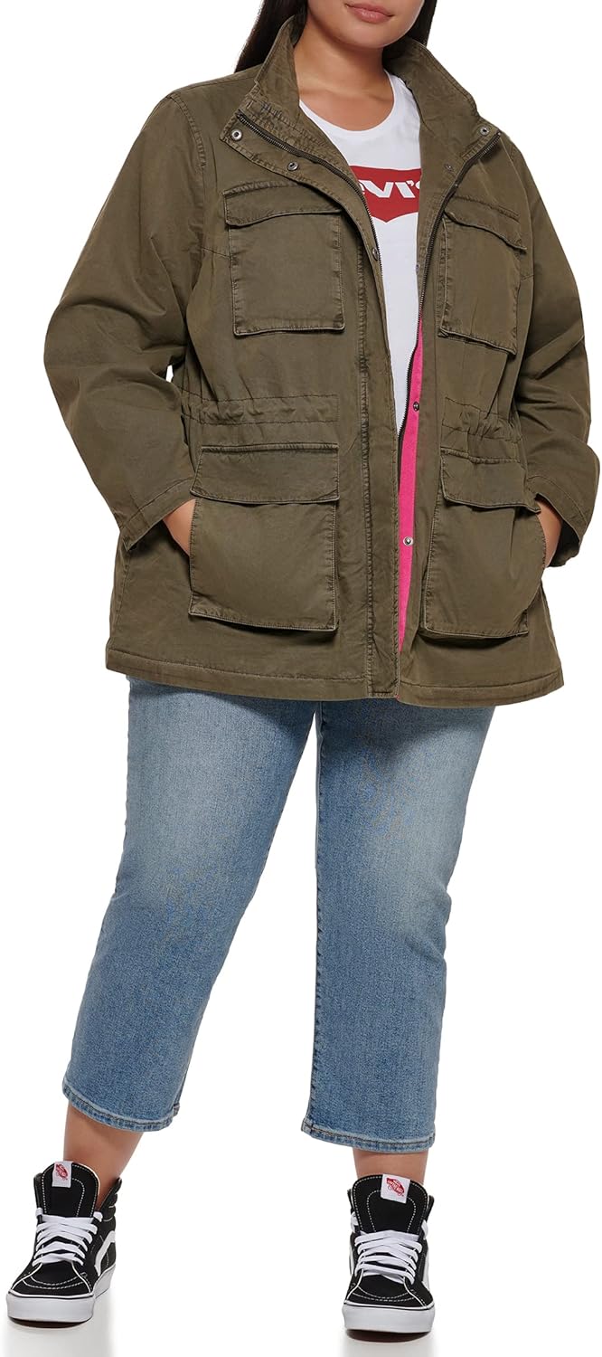 Женская хлопковая военная куртка Levi's с четырьмя карманами, Olive/Pink — фото 2