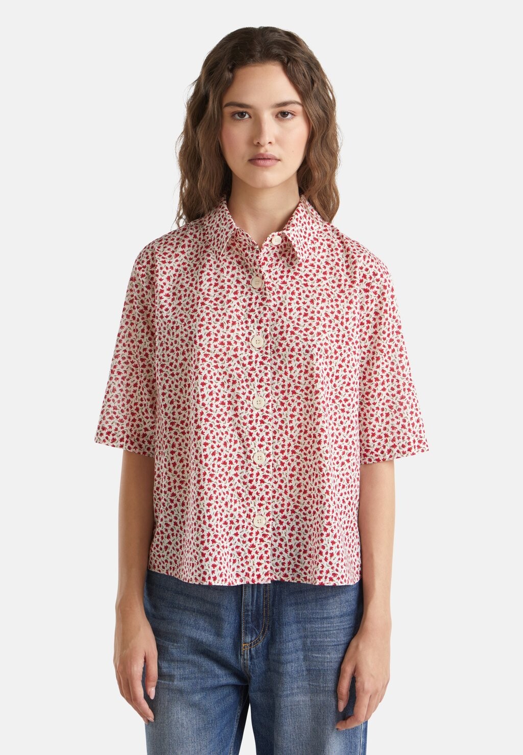 

Блузка на пуговицах SHORT SLEEVE PATTERNED United Colors of Benetton, кремовый
