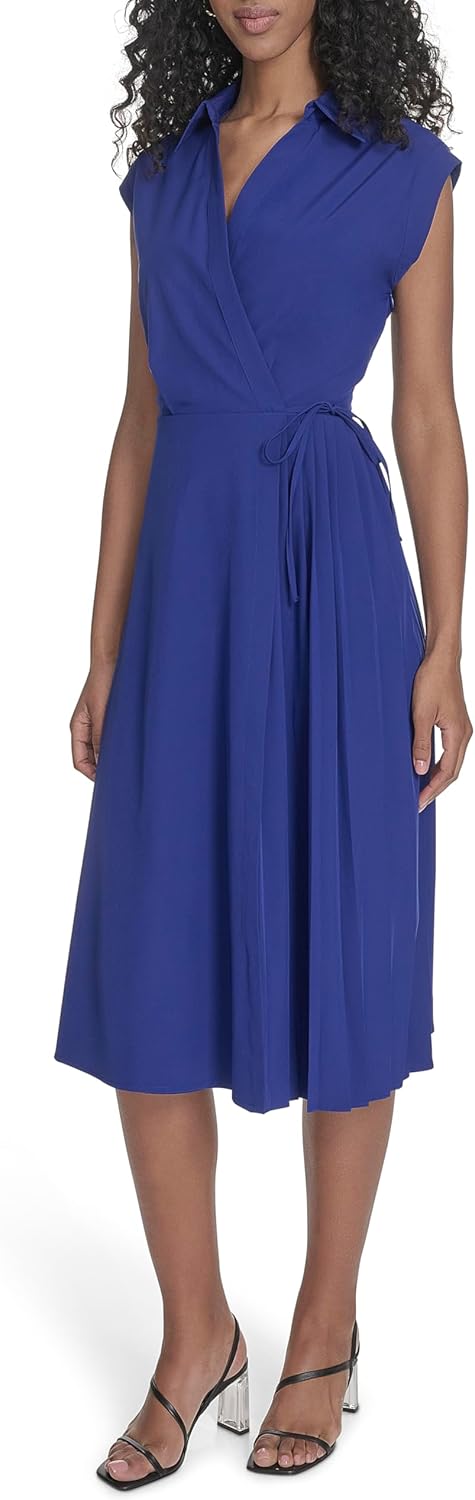 Женское повседневное платье Calvin Klein с асимметричным плиссированным воротником, Ultramarine — фото 3