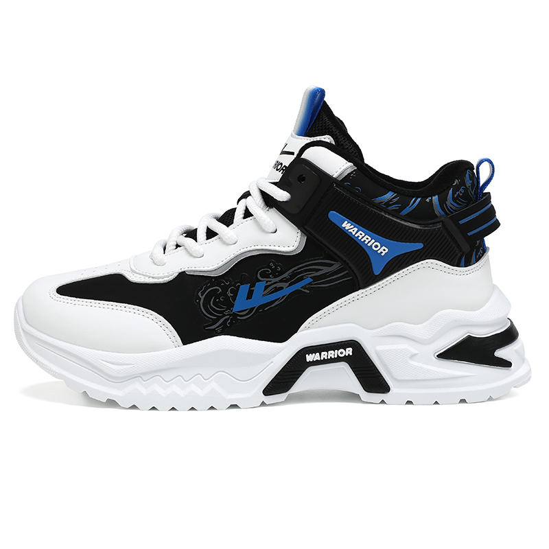 

Теплые кроссовки для увеличения роста с высоким берцем, мужские WARRIOR, White Black Blue