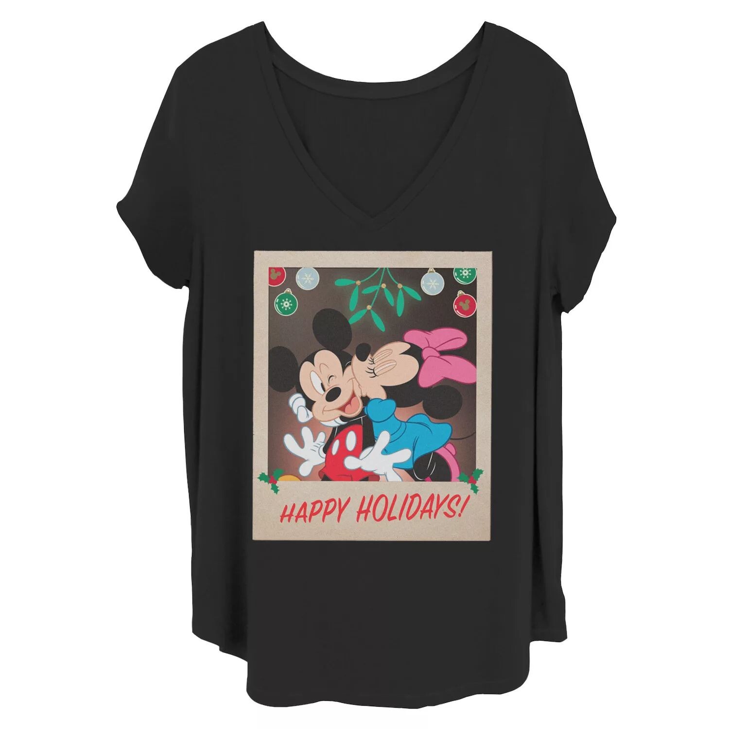 

Футболка с рождественским портретом Juniors' Plus Disney «Микки и Минни» Happy Holidays Licensed Character