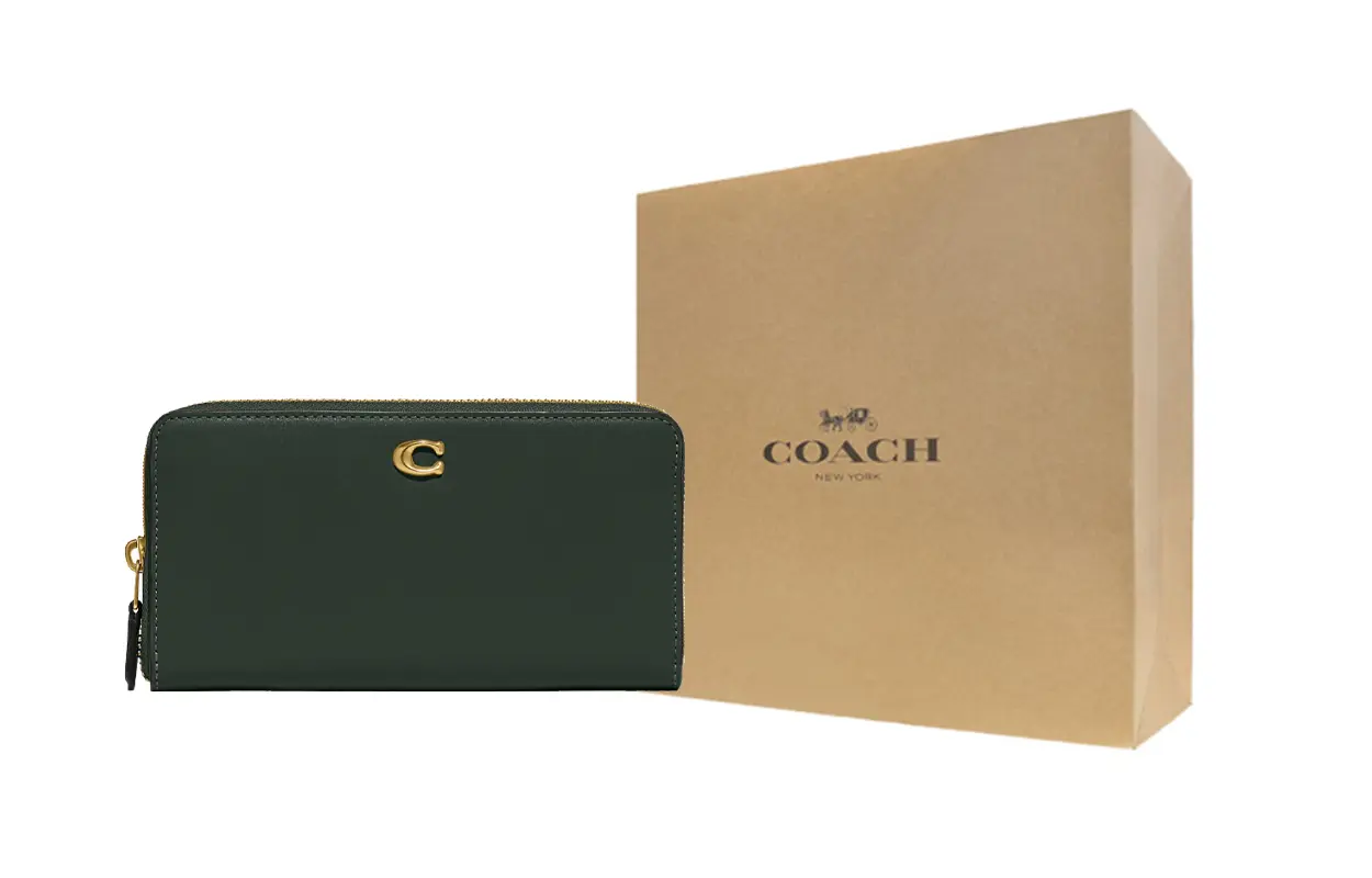 

COACH Женский зелёный кошелёк из телячьей кожи с молнией-гармошкой