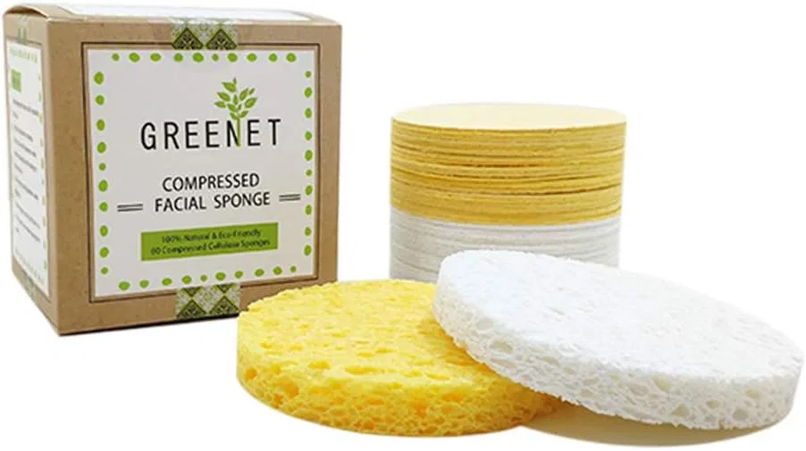 Спонж для лица Greenet 60 шт, бежевый и белый, 100% целлюлоза