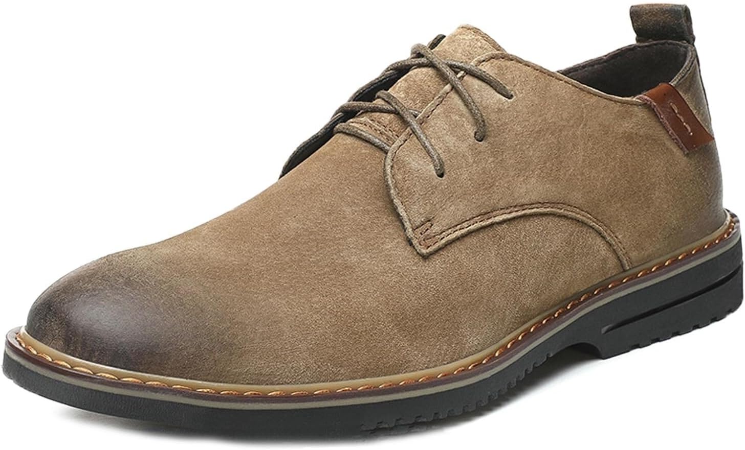 

Мужские классические оксфорды на шнуровке, повседневные кожаные комфортные туфли с круглым носком, деловые, с нескользящей массивной подошвой, формальные туфли для мужчин Generic, хаки