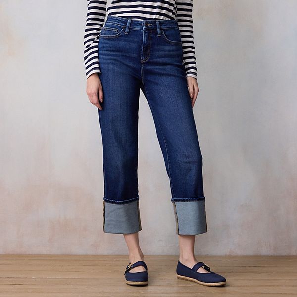 

Женские джинсы с высокой посадкой и прямыми штанинами с подвернутым краем Lc Lauren Conrad, Medium Dark Wash