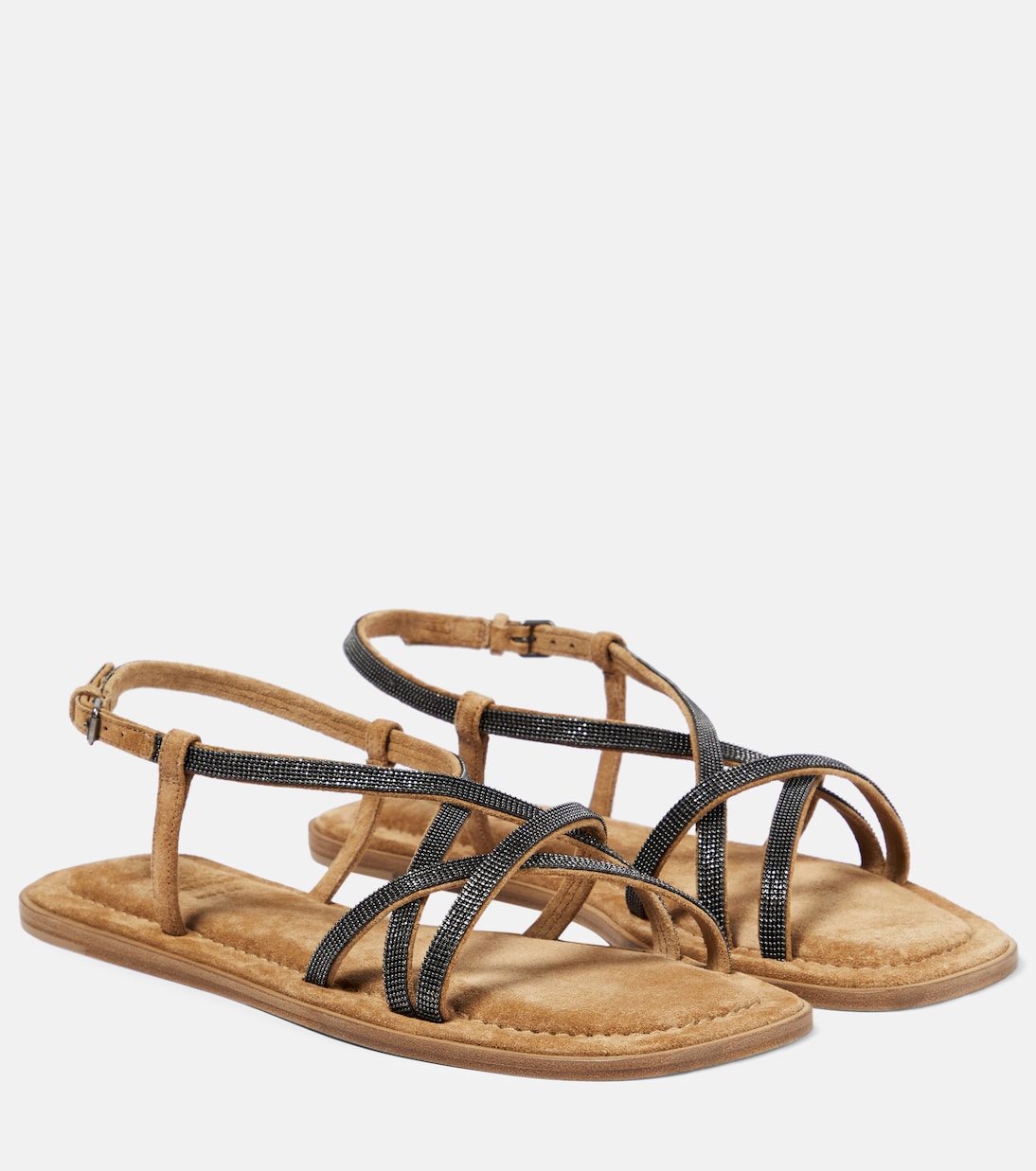 Замшевые сандалии с отделкой Monili Brunello Cucinelli, Medium Brown
