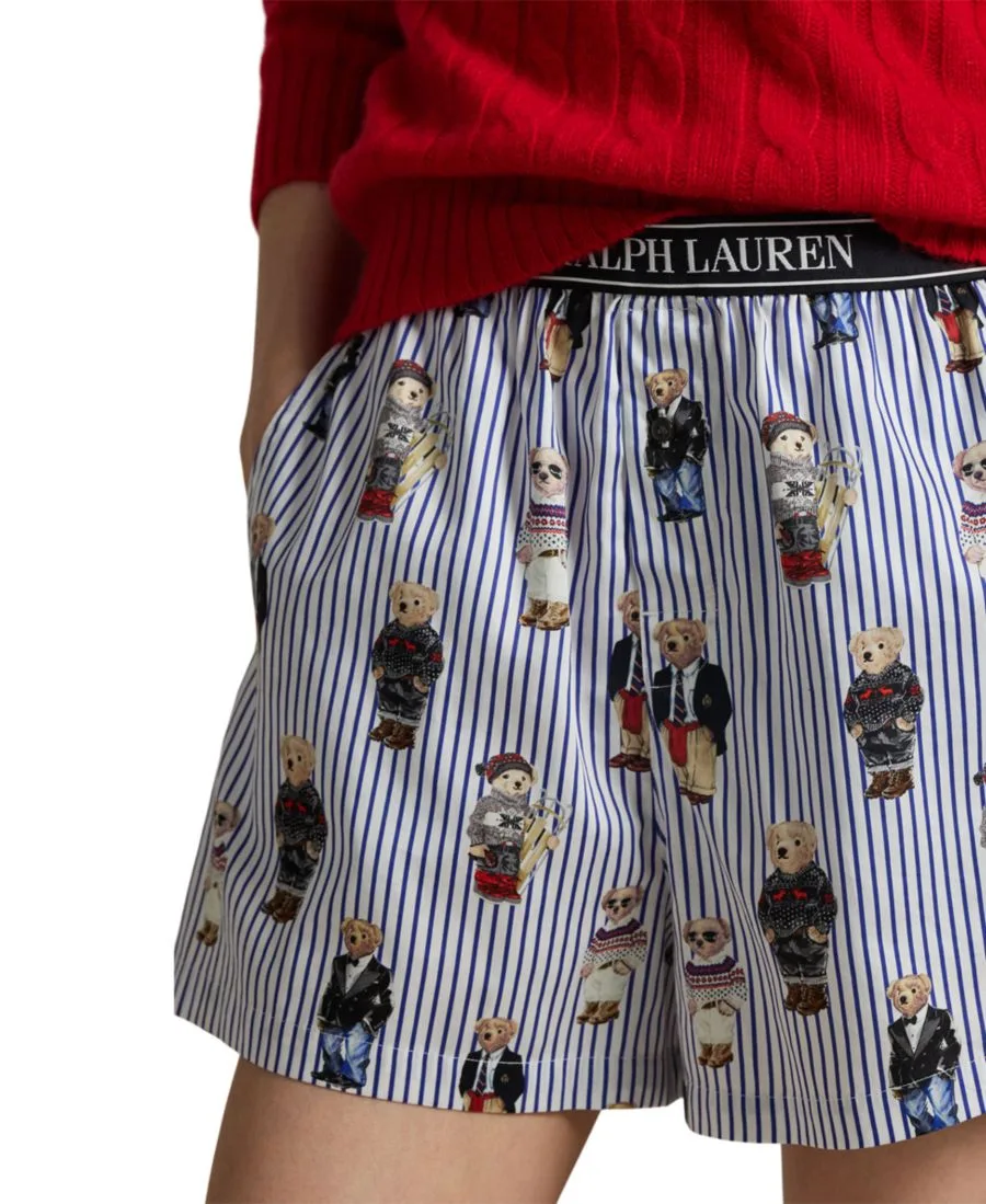 Polo Ralph Lauren Женские боксеры для сна с полосатым рисунком в виде медвежьей шкуры — фото 4