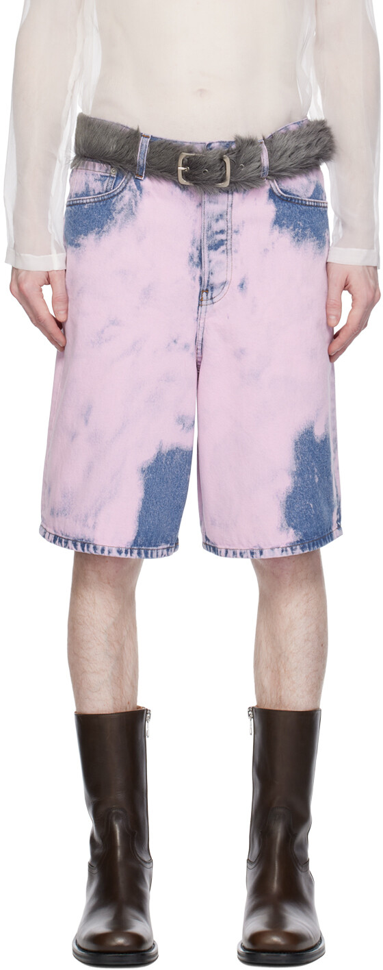 

Розовые джинсовые шорты, окрашенные в готовую одежду Dries Van Noten