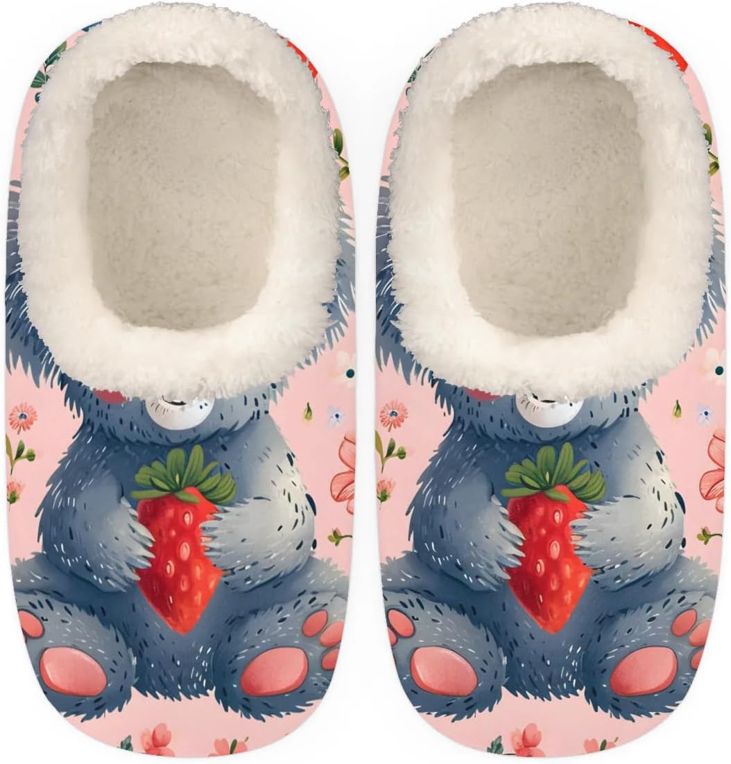 

Тапочки QsirBC Koala с клубникой для женщин и мужчин, мягкие тапочки с эффектом памяти, с нескользящей подошвой, для дома и улицы, уютные и теплые, Koala Strawberry M