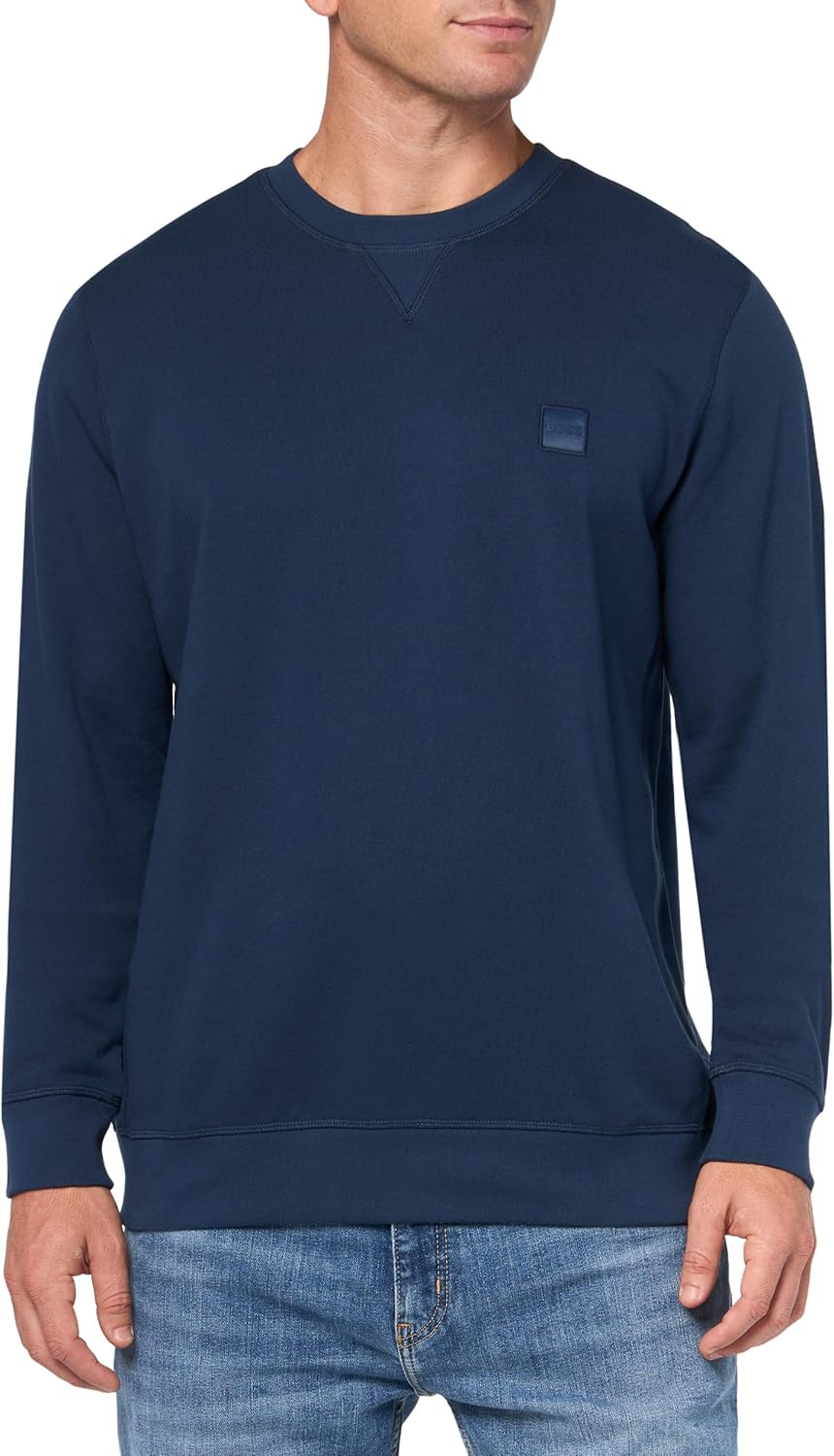 

BOSS мужской свитшот с логотипом из французского футера, Blueberry Blue