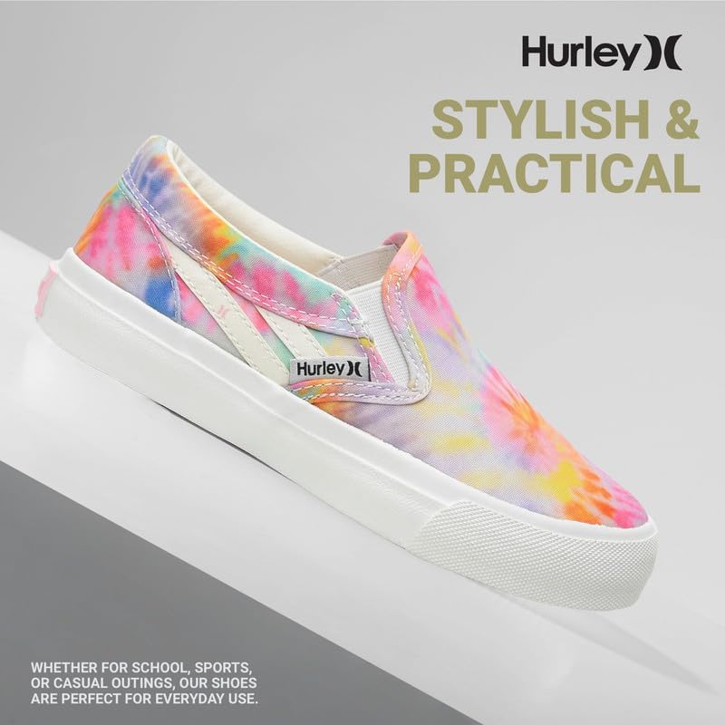 Детские слипоны Hurley из холщовой ткани - низкие кеды для скейтбординга для детей, спортивная обувь для мальчиков и девочек, повседневные кроссовки, Tie Dye — фото 4