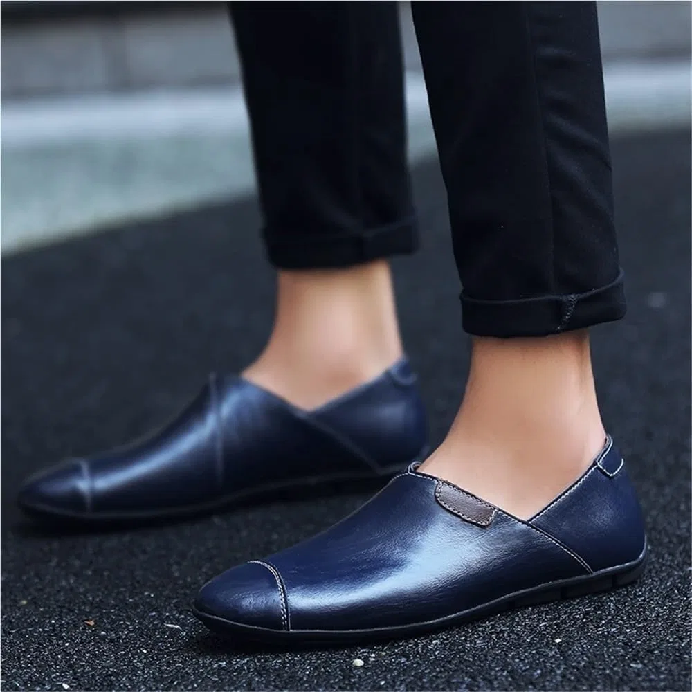 Лоферы кожаные Tuxedo Round Toe Solid Color Block Heel Rubber Sole Shoes, синий DHFIRUFSHLO — фото 3