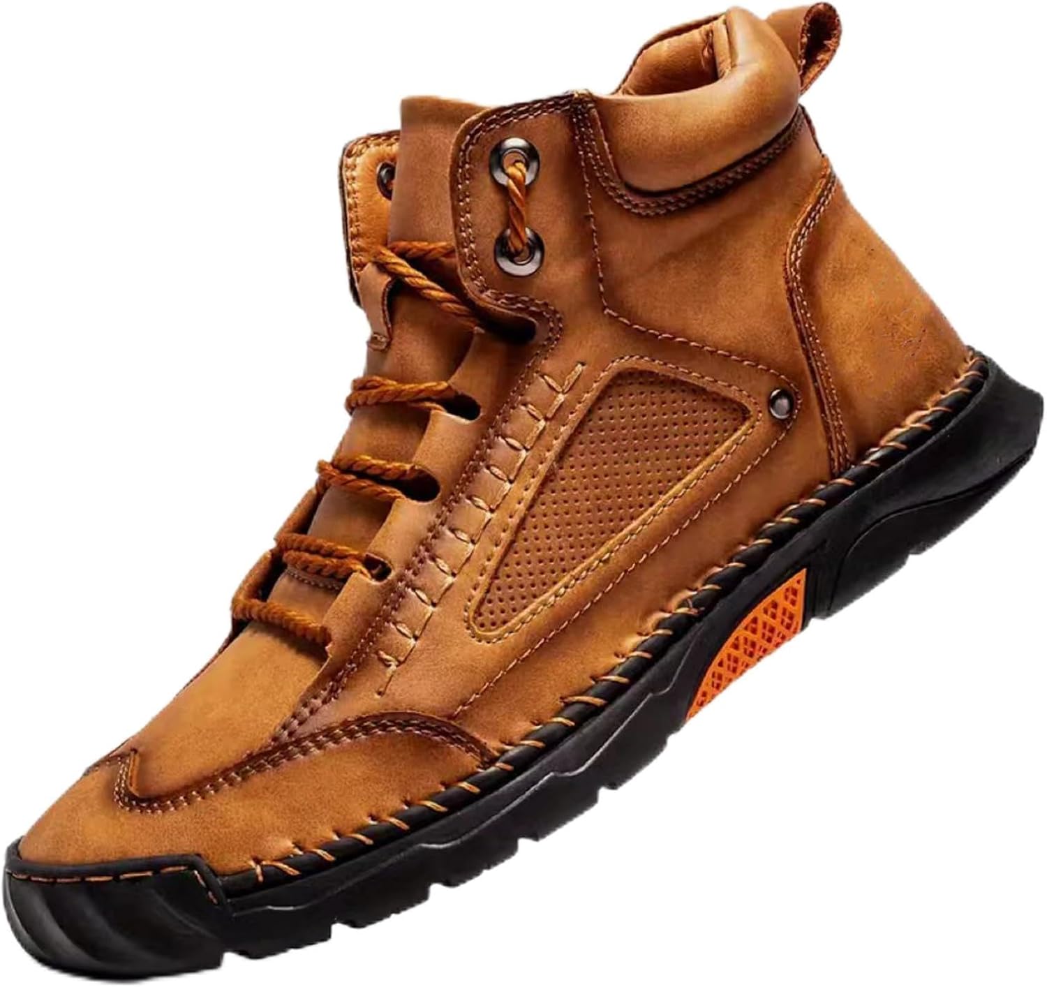 

Мужские удобные ручной работы кожаные ботинки, водонепроницаемые, с нескользящей подошвой и просторной носочной частью для активного отдыха Generic, коричневый