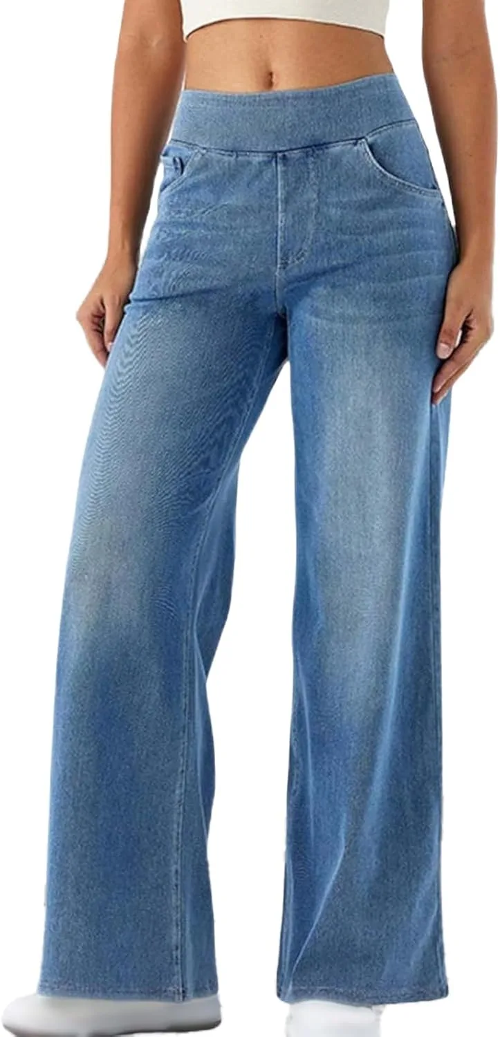 

Джинсы для женщин Elastic High Waisted Wide Leg с карманом KAJXZ