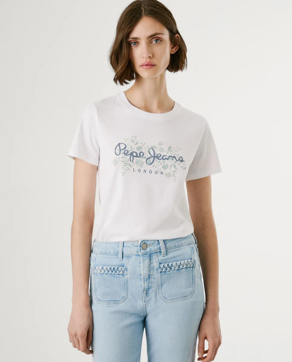 

Женская футболка с коротким рукавом и цветочным принтом Pepe Jeans, белый