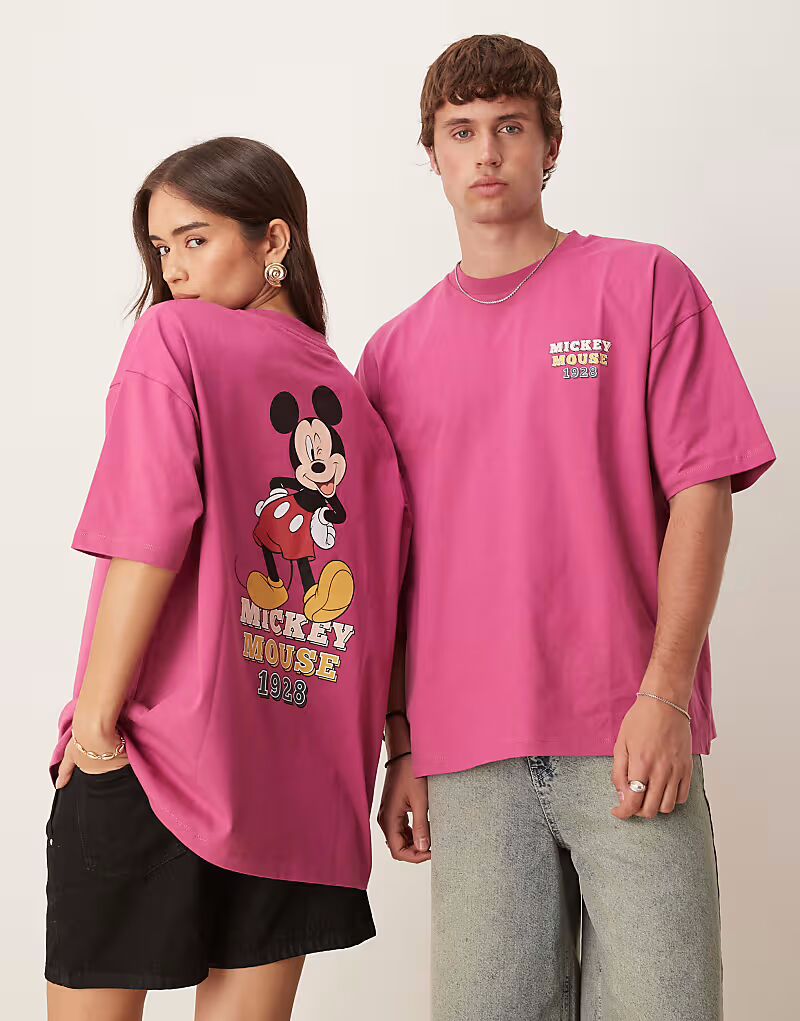 

Футболка оверсайз ASOS DESIGN Disney с принтом Микки Мауса розового цвета