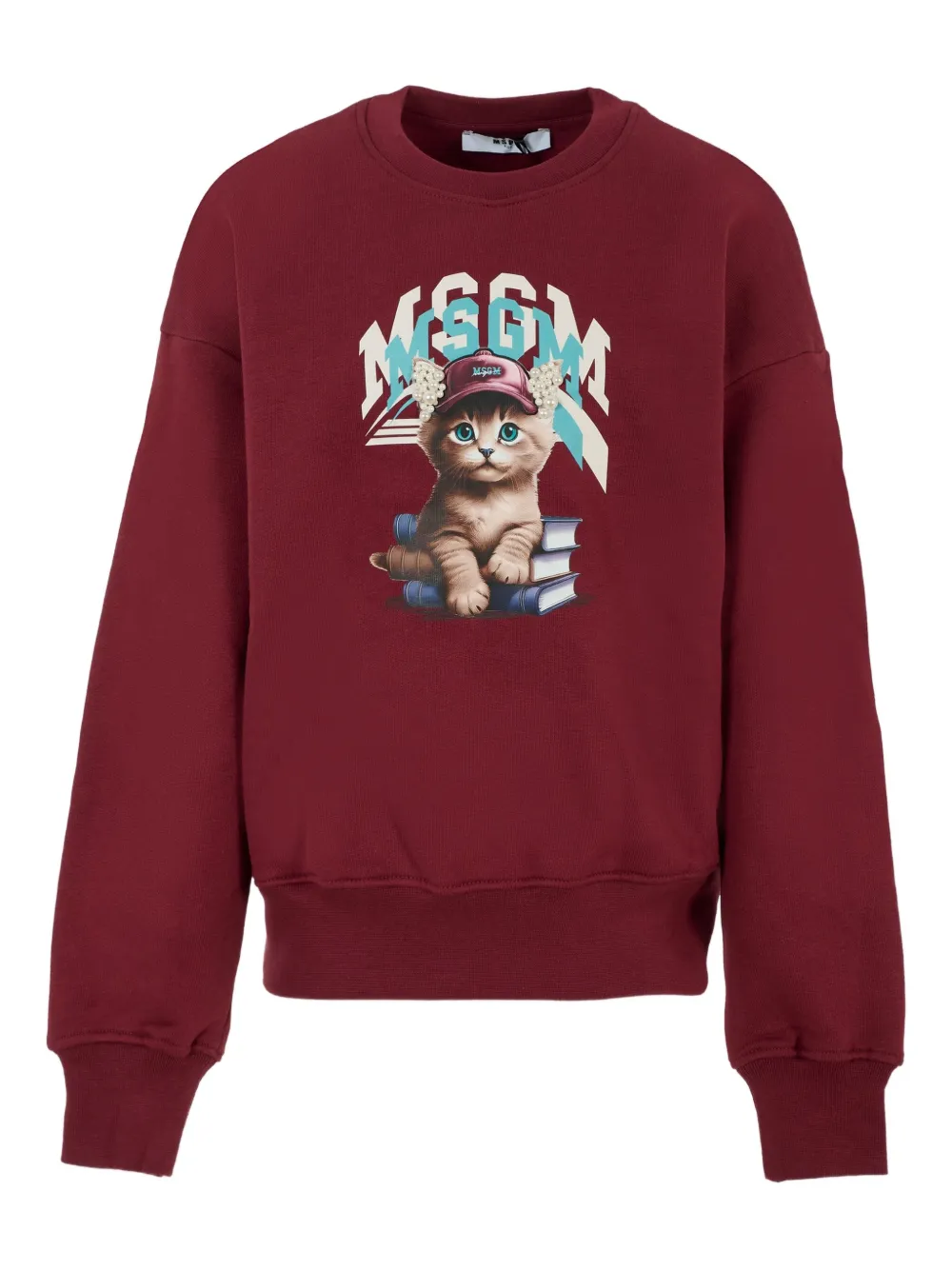 

Толстовка с круглым вырезом и принтом кота MSGM Kids, красный