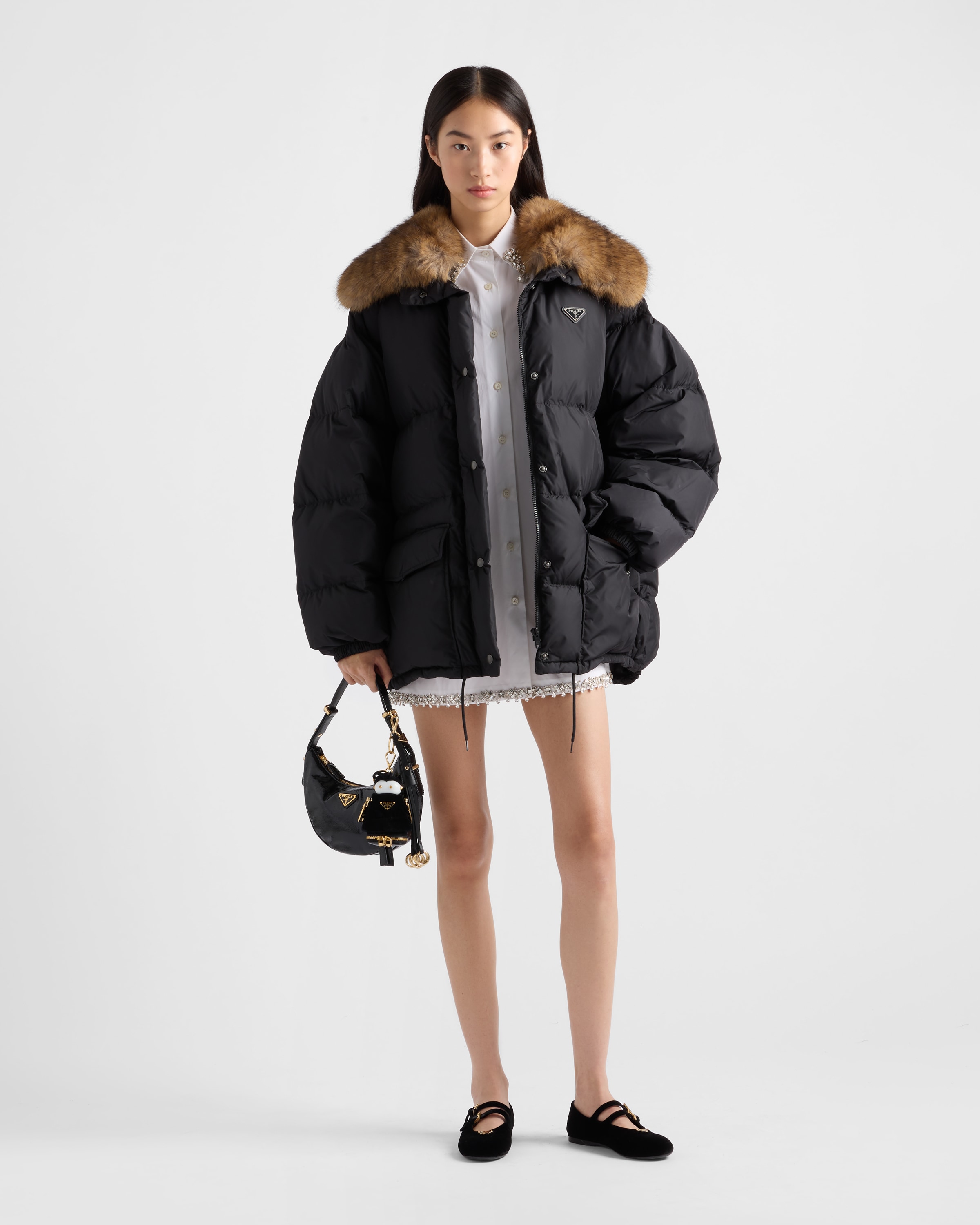 Пуховик из технического канваса Prada, черный — фото 2