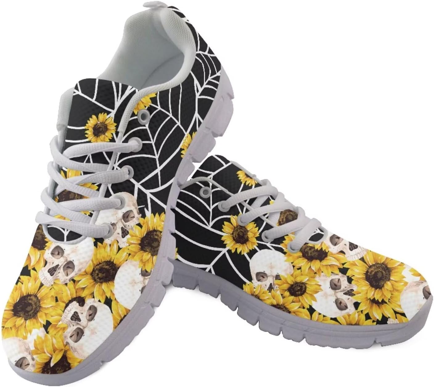 

Кроссовки для бега Jeiento унисекс для взрослых с узором черепа, шнуровкой, легкие дышащие сетчатые спортивные кроссовки для спортзала, желтый