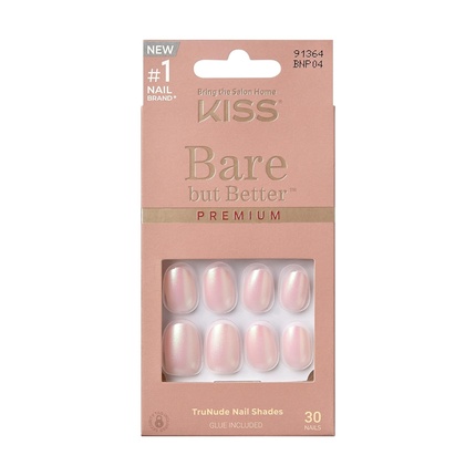 

KISS Bare But Better Press-On Nails Мокко Светлая телесная кожа Короткий размер Овальная форма В комплект входят 30 ногтей 2 г клея 1 маникюрная палочка 1 мини-пилочка