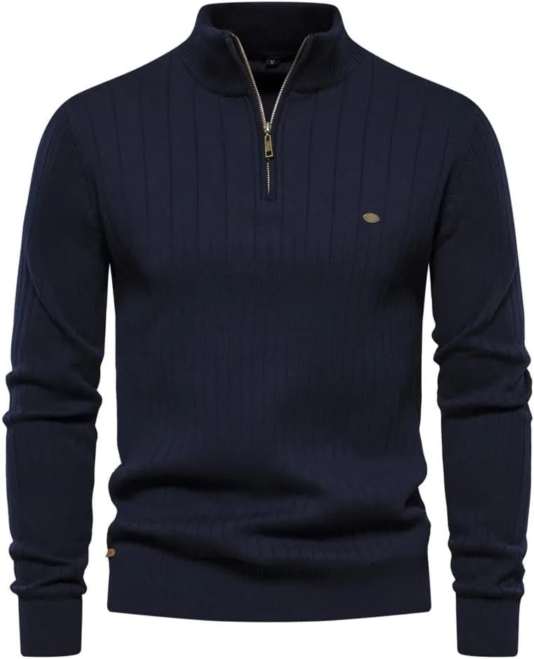 

Мужской свитер с четвертью молнии и воротником-стойкой LUORUAN